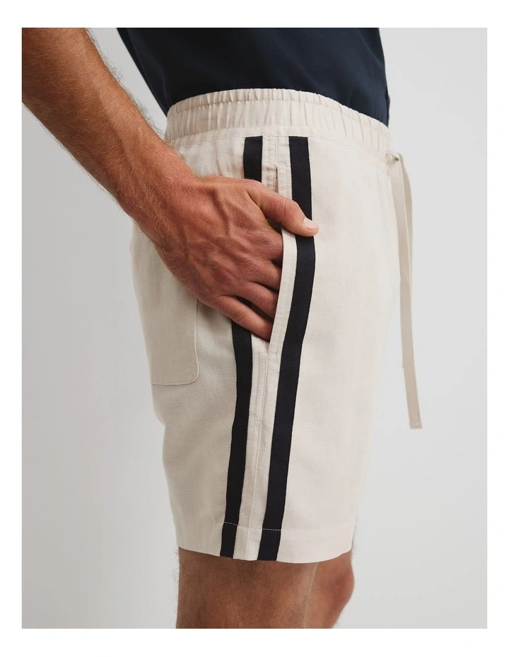 Cotton Linen Tape Detail Short in Oat image 2