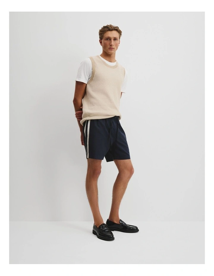 Cotton Linen Tape Detail Short in Navy image 1