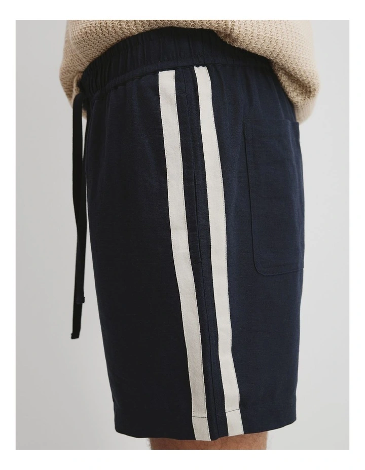 Cotton Linen Tape Detail Short in Navy image 3