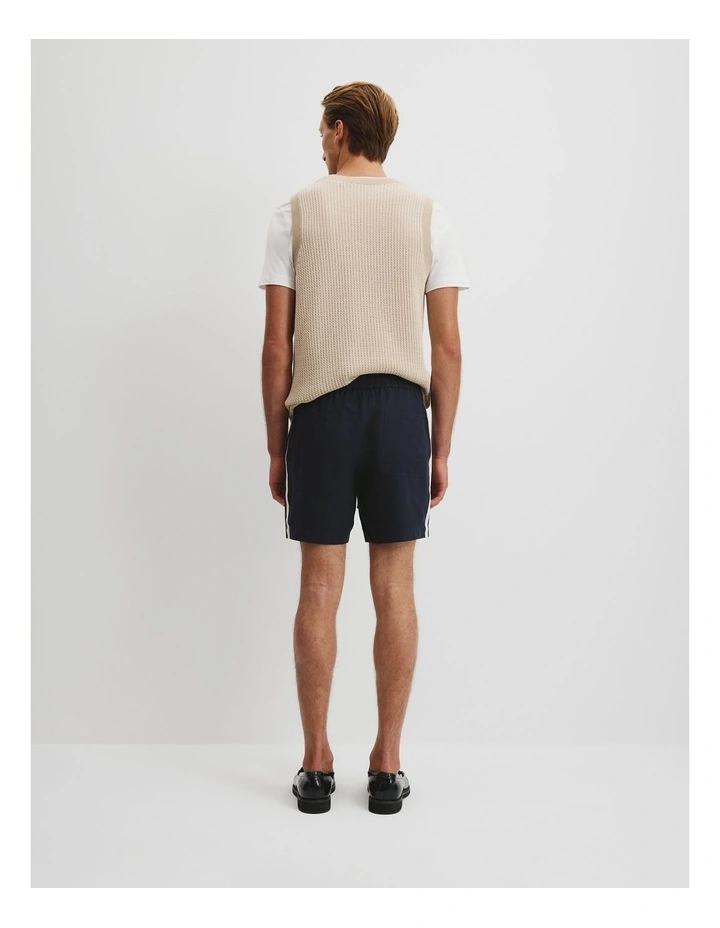 Cotton Linen Tape Detail Short in Navy image 4