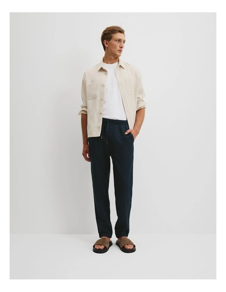 Relaxed Fit Organically Grown Linen Jogger in Navy image 1