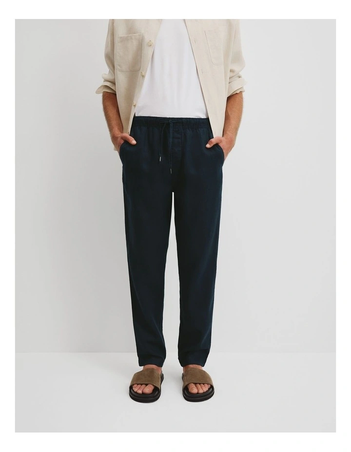 Relaxed Fit Organically Grown Linen Jogger in Navy image 2