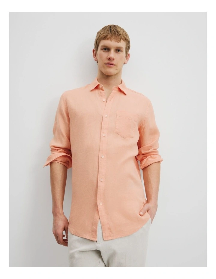 Regular Fit Organically Grown Linen Shirt in Peach image 1