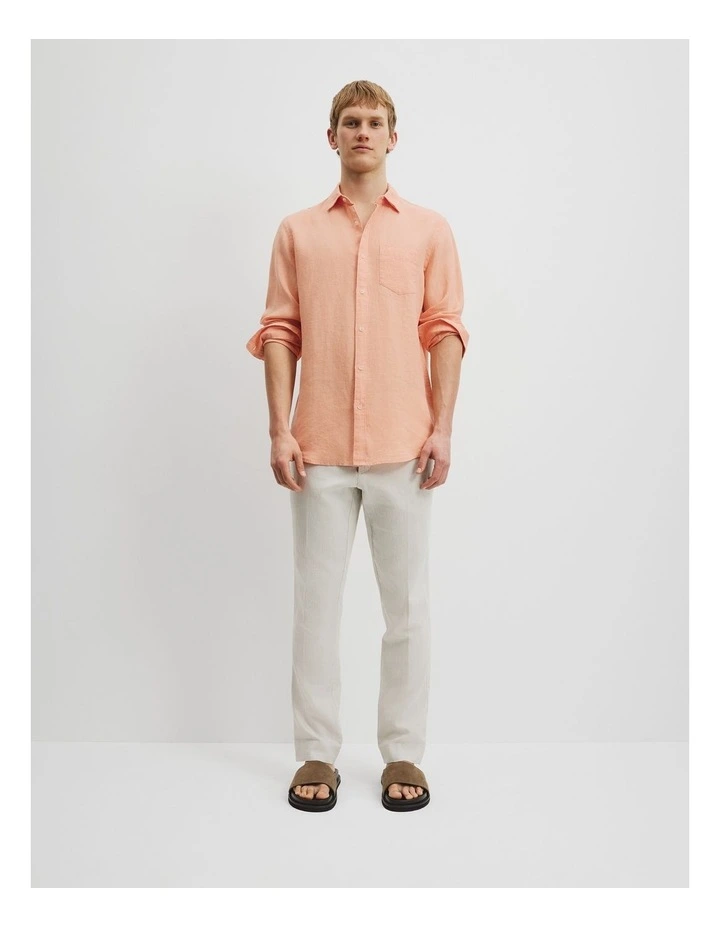 Regular Fit Organically Grown Linen Shirt in Peach image 2