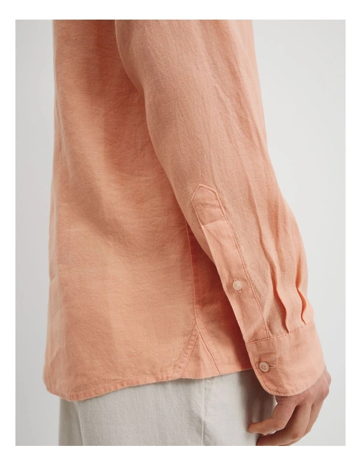 Regular Fit Organically Grown Linen Shirt in Peach image 3