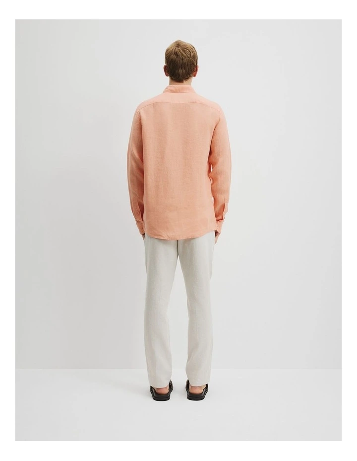 Regular Fit Organically Grown Linen Shirt in Peach image 4