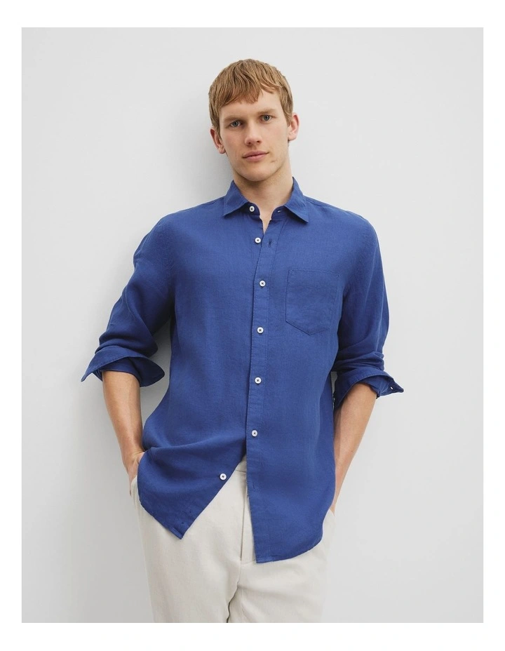 Regular Fit Organically Grown Linen Shirt in Ultra Marine image 1