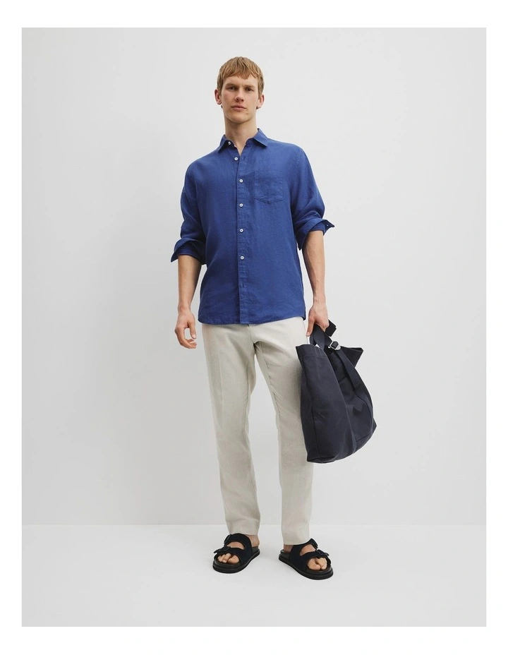 Regular Fit Organically Grown Linen Shirt in Ultra Marine image 2