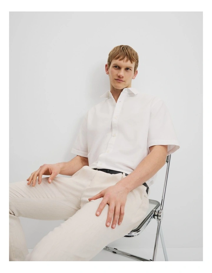 Relaxed Fit Cotton Short Sleeve Oxford Shirt in White image 1