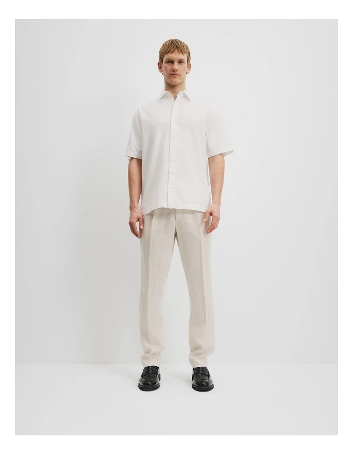 Relaxed Fit Cotton Short Sleeve Oxford Shirt in White image 2