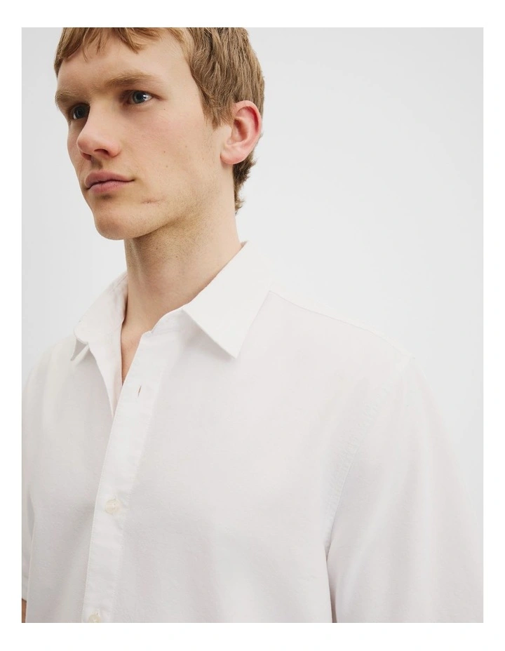 Relaxed Fit Cotton Short Sleeve Oxford Shirt in White image 3