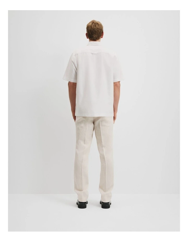 Relaxed Fit Cotton Short Sleeve Oxford Shirt in White image 4