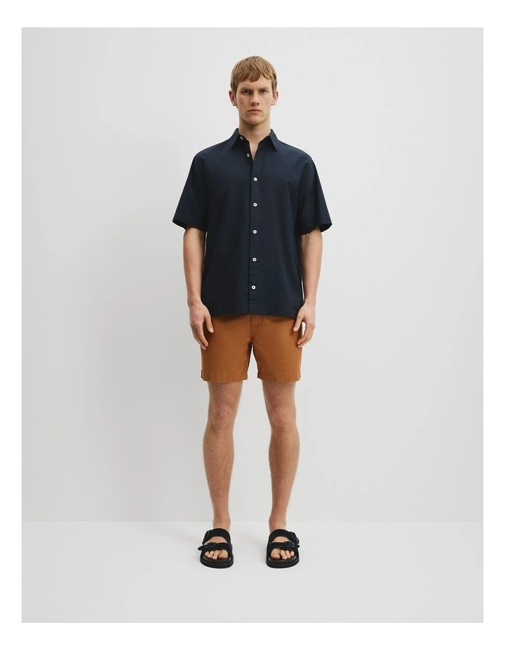 Relaxed Fit Cotton Short Sleeve Oxford Shirt in Navy image 3
