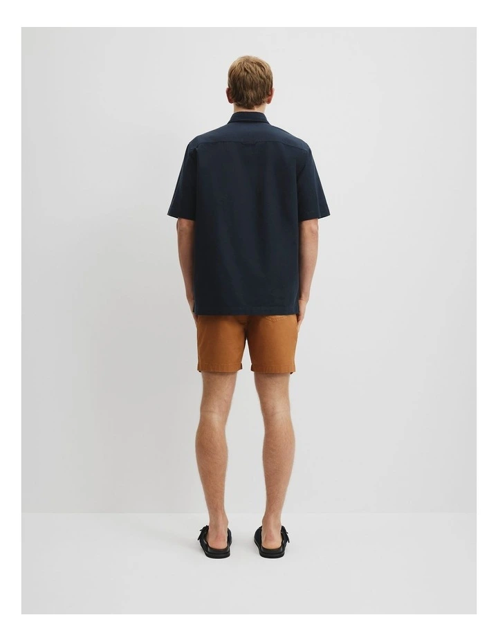 Relaxed Fit Cotton Short Sleeve Oxford Shirt in Navy image 4