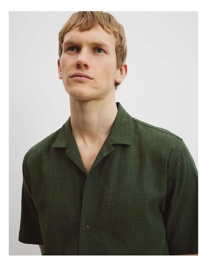 Short Sleeve Cotton Slub Shirt in Eden Green image 1