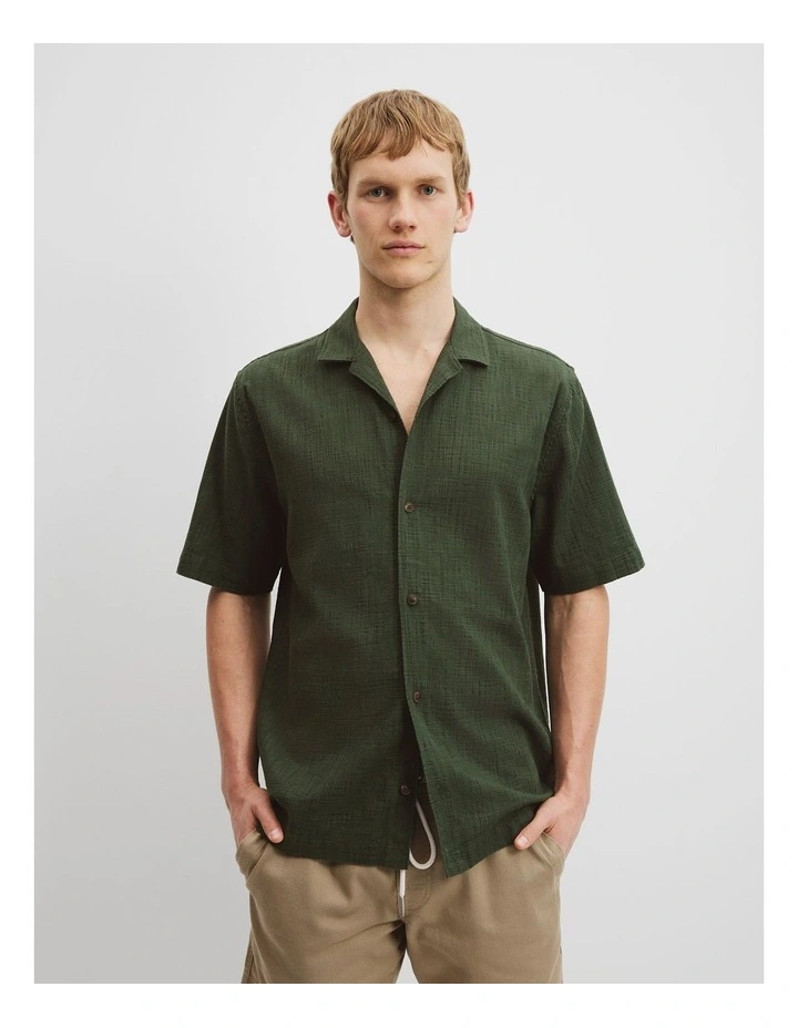 Short Sleeve Cotton Slub Shirt in Eden Green image 2