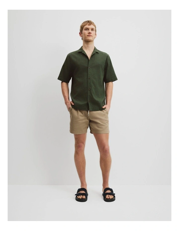 Short Sleeve Cotton Slub Shirt in Eden Green image 3