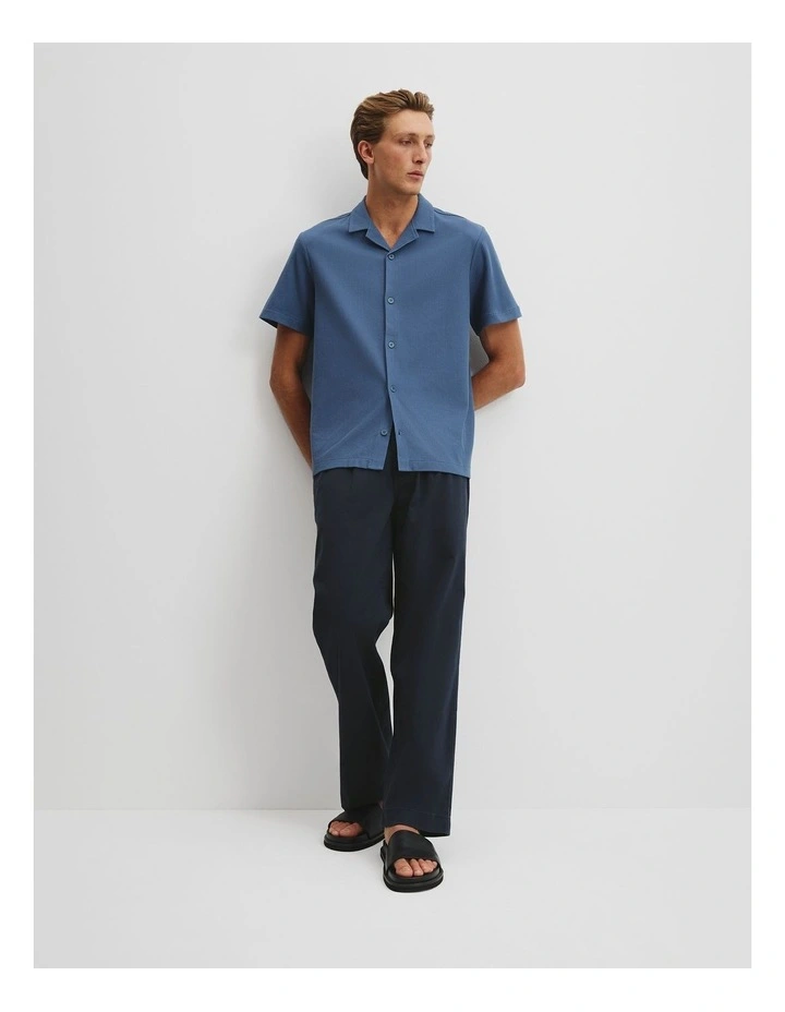 Australian Cotton Textured Short Sleeve Shirt in Denim Blue image 1