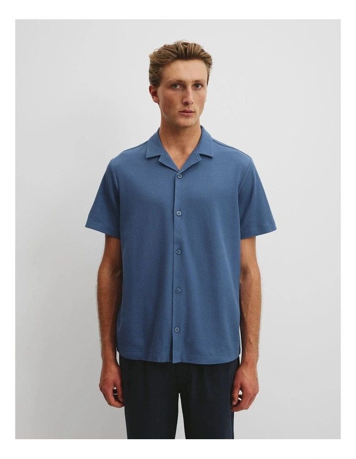 Australian Cotton Textured Short Sleeve Shirt in Denim Blue image 3