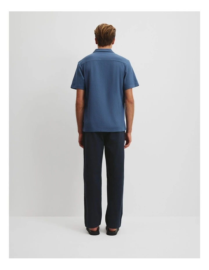 Australian Cotton Textured Short Sleeve Shirt in Denim Blue image 4