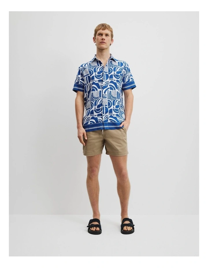 Organically Grown Linen Short Sleeve Abstract Border Shirt in Ultra Marine image 3