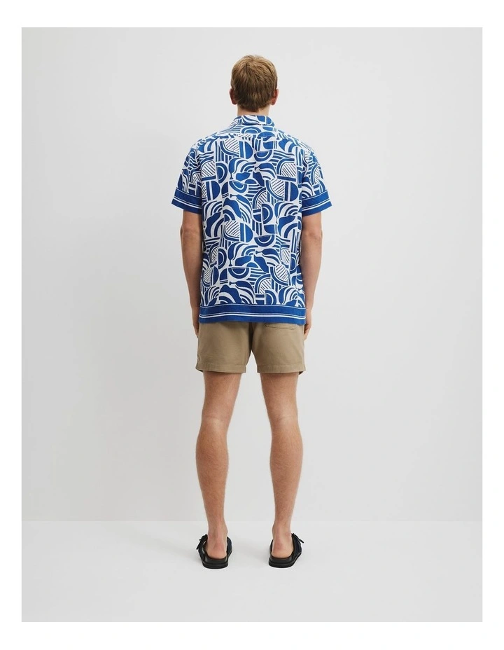Organically Grown Linen Short Sleeve Abstract Border Shirt in Ultra Marine image 4