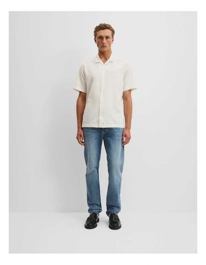 Short Sleeve Revere Jacquard Shirt in White image 3