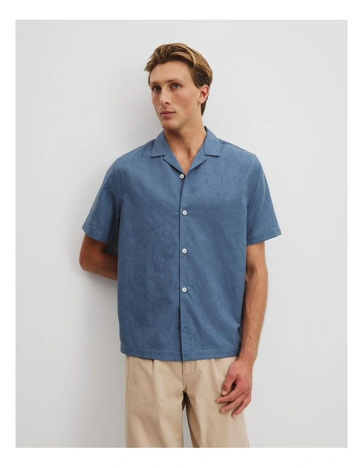 Cotton Pattern Jacquard Woven Shirt in Denim Blue image 1