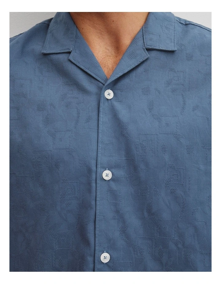 Cotton Pattern Jacquard Woven Shirt in Denim Blue image 2