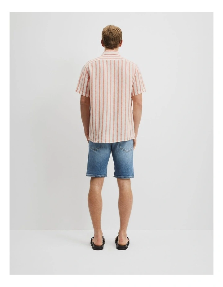 Regular Fit Organically Grown Linen Short Sleeve Stripe Shirt in Marmalade image 4
