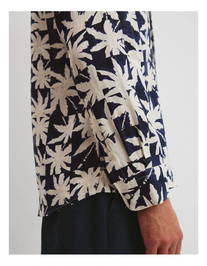 Regular Fit Organically Grown Linen Palm T-Shirt in Navy image 2