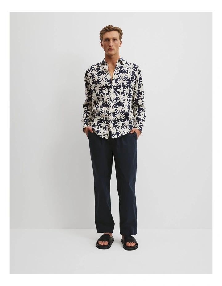 Regular Fit Organically Grown Linen Palm T-Shirt in Navy image 3