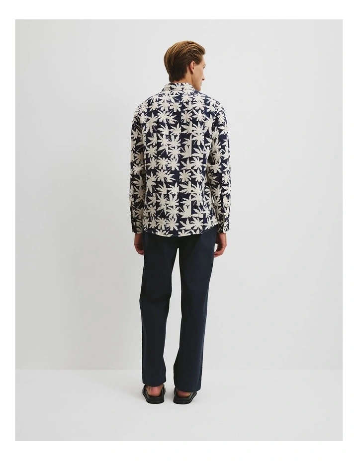 Regular Fit Organically Grown Linen Palm T-Shirt in Navy image 4