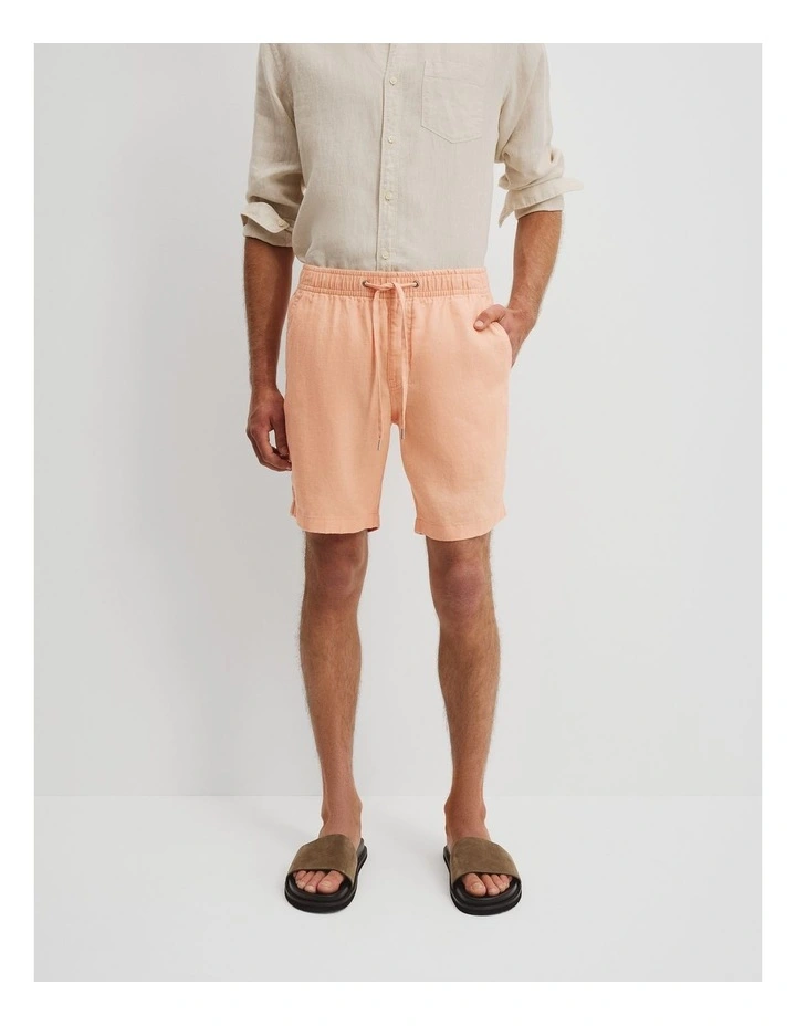Organically Grown Linen Drawcord Short in Apricot image 2
