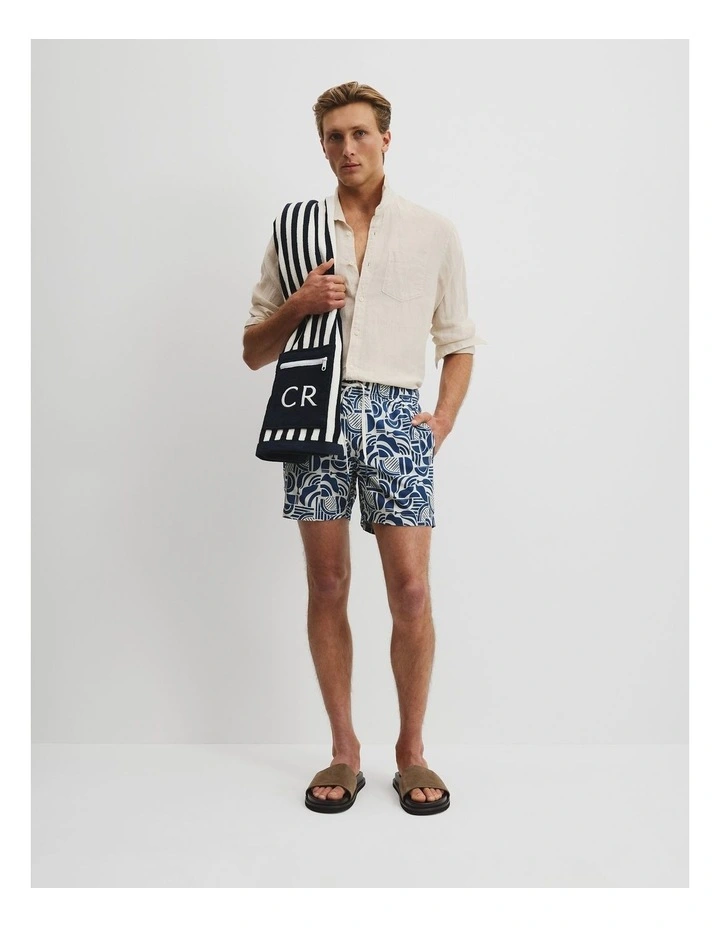 Polyester Blend Abstract Print Swim Short in Ultra Marine image 1