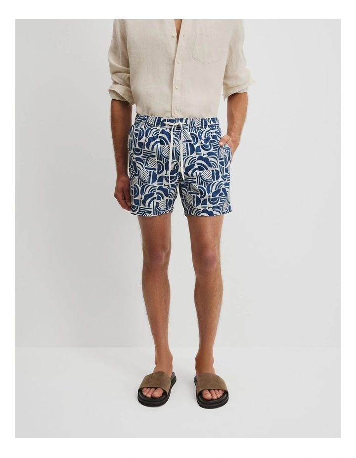 Polyester Blend Abstract Print Swim Short in Ultra Marine image 2