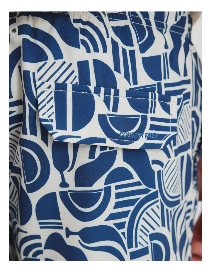 Polyester Blend Abstract Print Swim Short in Ultra Marine image 3