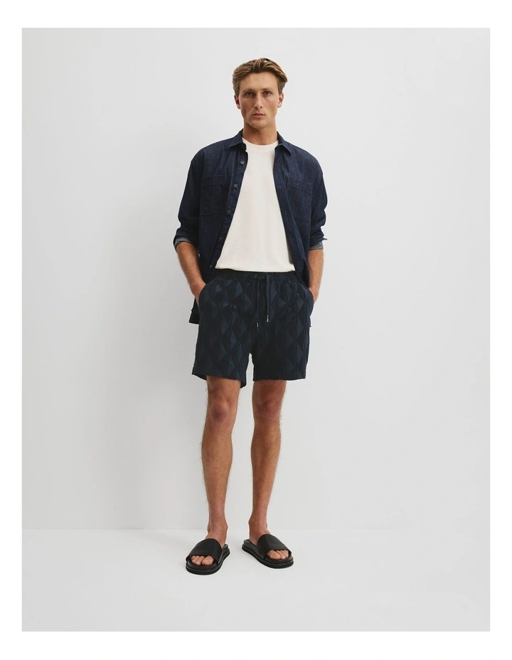 Australian Cotton Blend Tile Terry Short in Navy image 1