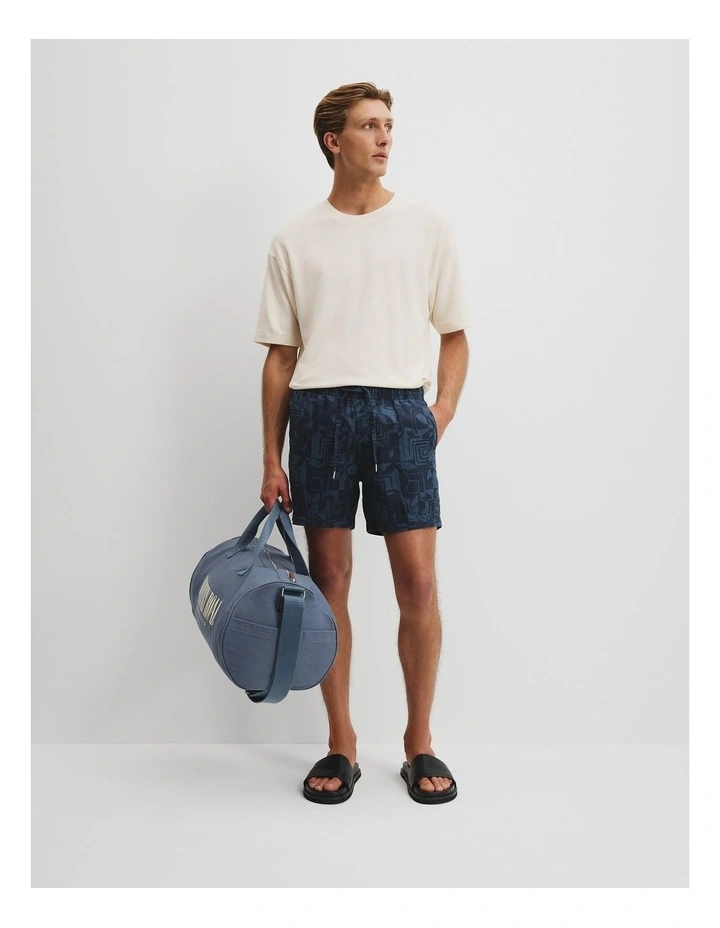 Organically Grown Linen 6'' Print Drawcord Short in Denim Blue image 1