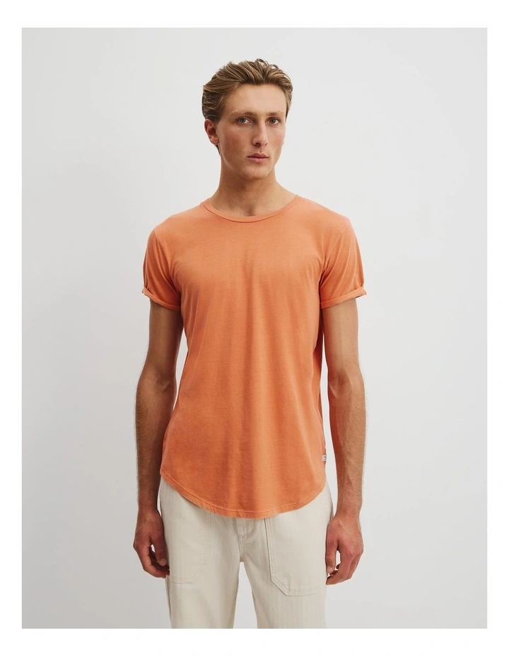 Australian Cotton Longline Garment Dye T-Shirt in Marmalade image 1