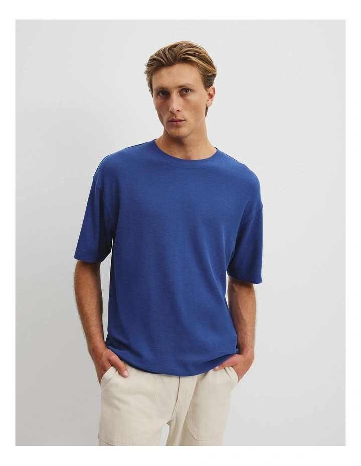 Relaxed Fit Cotton Blend Textured T-shirt in Ultra Marine image 3