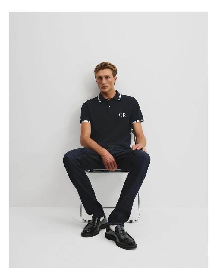 Australian Cotton CR Logo Pique Polo in Navy image 1