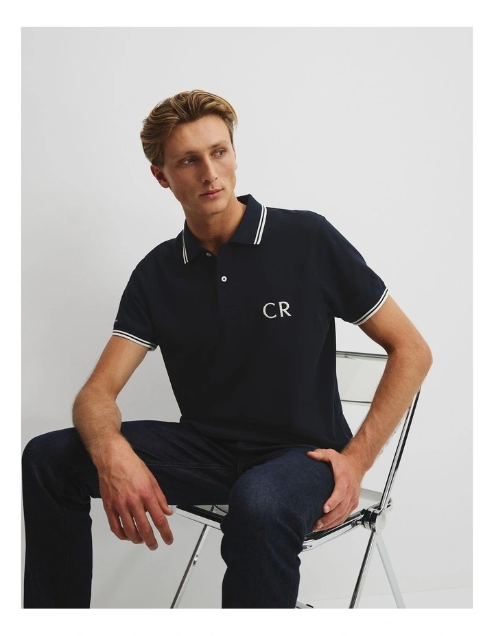 Australian Cotton CR Logo Pique Polo in Navy image 2