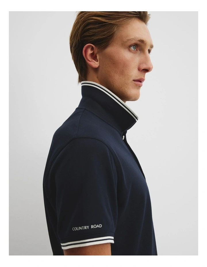 Australian Cotton CR Logo Pique Polo in Navy image 3