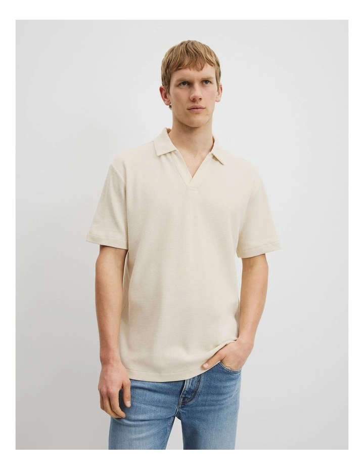 Australian Cotton Relaxed Waffle Polo in Oat image 2