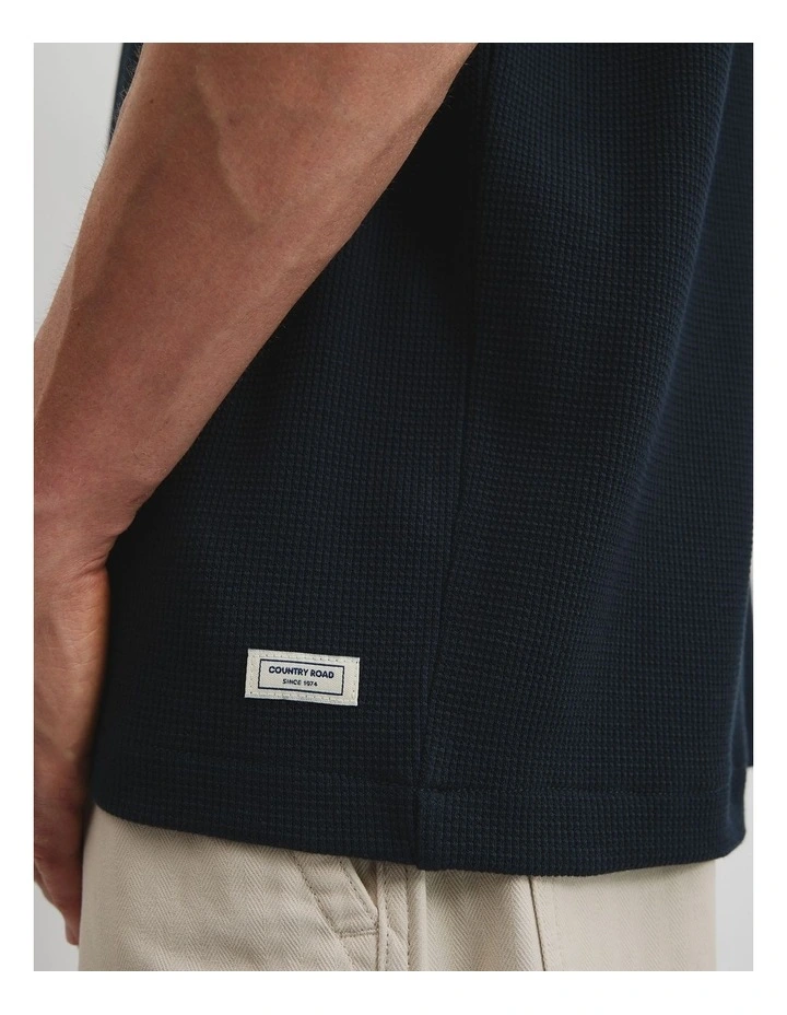 Australian Cotton Relaxed Waffle Polo in Navy image 2