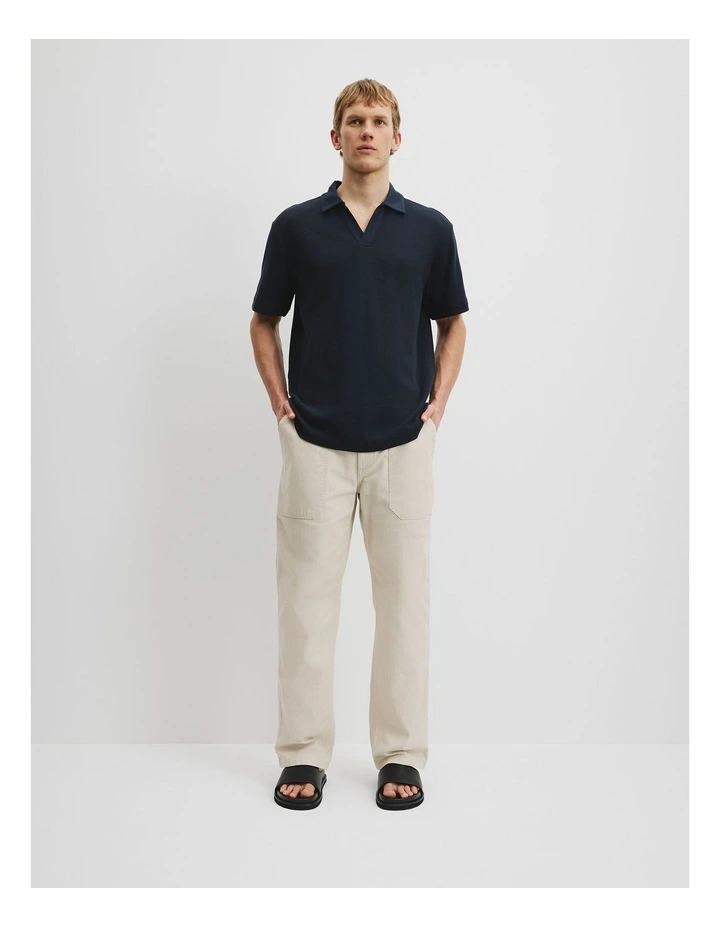 Australian Cotton Relaxed Waffle Polo in Navy image 3