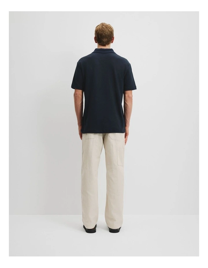 Australian Cotton Relaxed Waffle Polo in Navy image 4