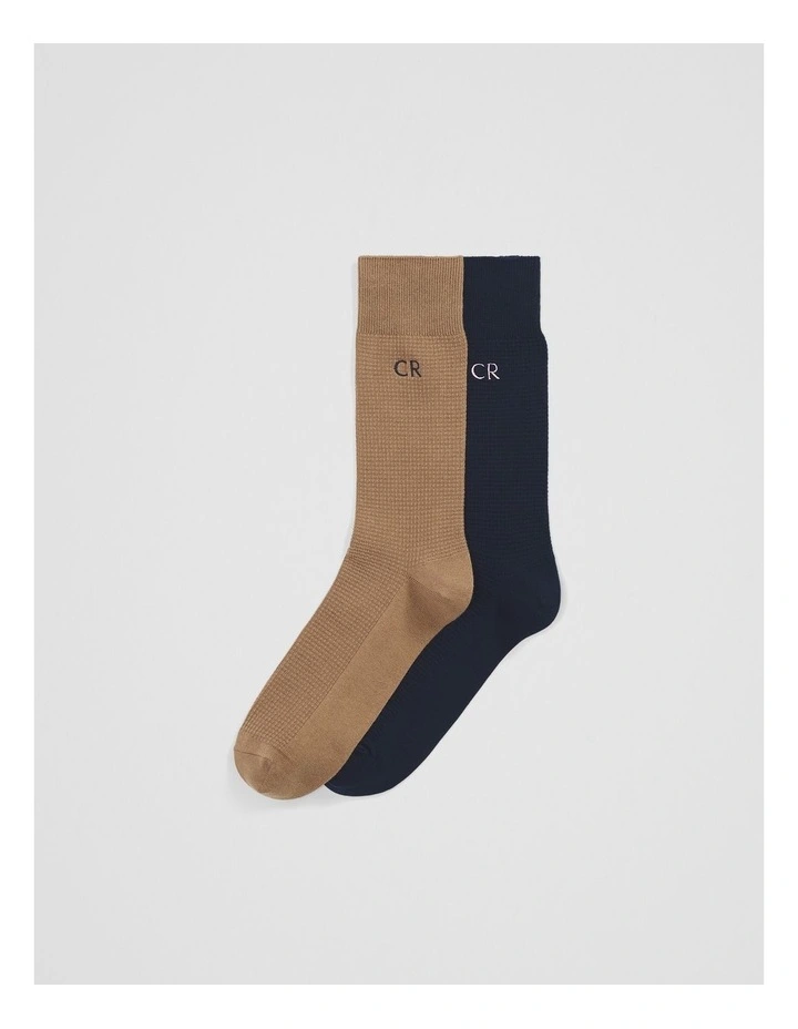 Australian Cotton Blend Cr Waffle Crew Sock Pack Of 2 in Navy image 1
