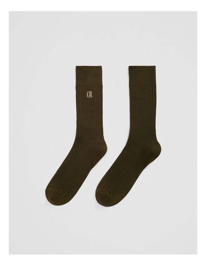 Australian Cotton Blend CR Rib Crew Sock in Olive image 1